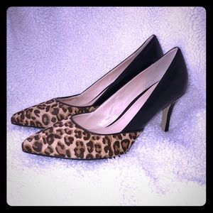 Cole Haan leather and calf hair pointed toe heels